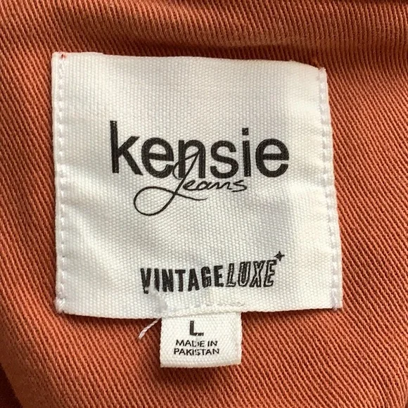 Kensie Vintage Luxe Pumpkin Rust Distressed Stretch Denim Jean Jacket Sz L - Picture 10 of 11